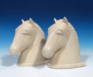 Abingdon Pottery Pair Horsehead Chess Horse Art Deco Ivory Bookends 