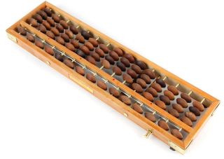Wood Abacus Chinese Rustic Calculator Brass Accents New
