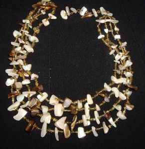 vintage 5 strand albolene shell bib necklace japan