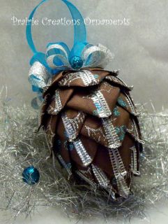 Pinecone Fabric Ribbon Christmas Decor Quilted Ornament Brown and 