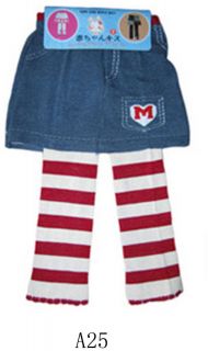 Size L A25 Red White Stripes Baby Girl Skeggings Tutu Tight Pants 