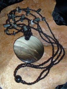   Vintage Natural Stone Glass Beads Large Abolene Center Necklace