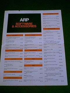 Vintage 70s ARP Synth Software & Accessories Price List Sheet