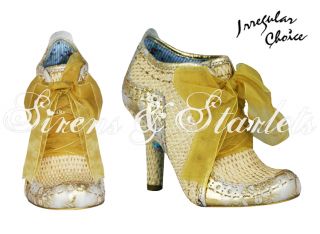 IRREGULAR CHOICE ABIGAILS 3RD PARTY GOLD WOVEN LEATHER VINTAGE HEELS 