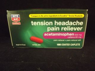 100 Tension Headache Acetaminophen 500mg Caffeine 65mg Pain Reliever 