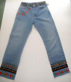 ABS embroidered flowers vintage denim blue jeans by Allen Schwartz 