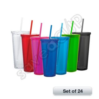 Acrylic Tumblers Insulated Double Wall Cups with Lid and Straw 20oz 