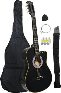 New Beginners Black Cutaway Acoustic Guitar Gigbag Strap Tuner Lesson 