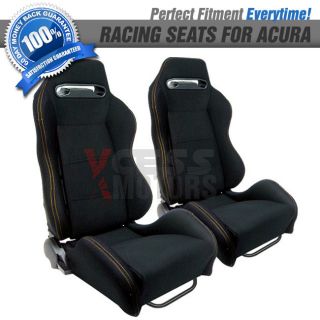   Style Cloth Black JDM Racing Seats Yellow Stitch Acura Pair