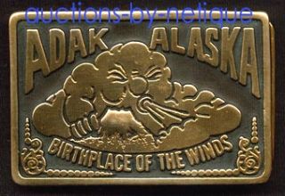 Adak Alaska Volcano Brass 1981 AK Belt Buckle Birthplace of The Winds 