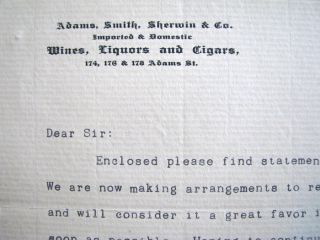 old 1887 ADAMS, SMITH, SHERWIN & CO WINES LIQUORS letterhead CHICAGO 