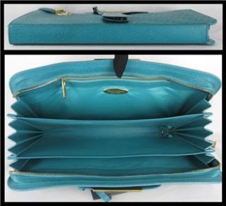 ZAC POSEN Turquoise Park Avenue Leather Cllctn Briefcase Made in Italy 