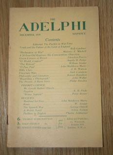 The Adelphi December 1939 John Middleton Murray George Orwell Max 