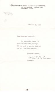 Adlai E Stevenson Authentic Autograph Letter with COA