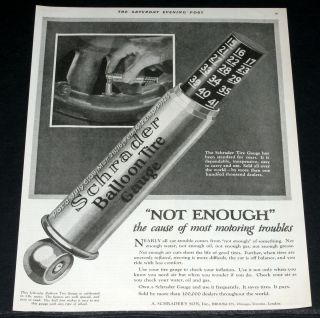 1925 Old Magazine Print Ad Schrader Balloon Tire Gauge Saves Your 