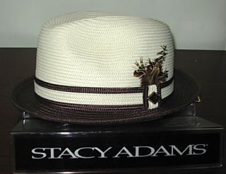 New Stacy Adams Mens Natural and Brown Fedora Center Dent Dress Hat 