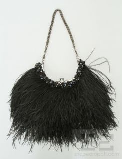 Adrienne Vittadini Black Ostrich Feather Beaded Frame Handbag
