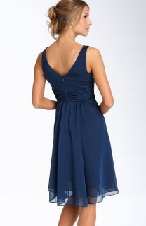 New Adrianna Papell Rosette Chiffon Flowing Petal Dress Navy Blue 10