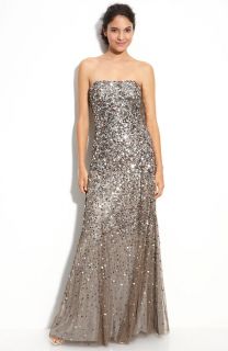 adrianna papell sequined strapless mesh gown size 2