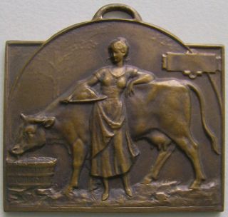 Bronze Agriculture Medal Farmer and Cow