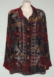 Citron Santa Monica Collection Silk Velvet Burnout Long Sleeve Shirt 