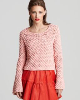 Aiko New Amelie Red Heathered Open Weave Long Sleeves Pullover Sweater 