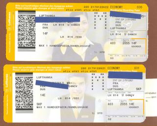Lufthansa Airlines Boarding Pass Set of 2