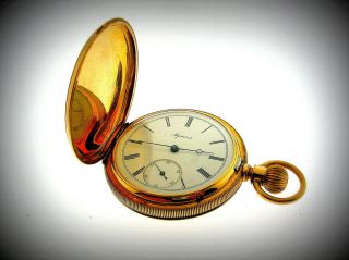 AGASSIZ 14K GOLD IMPORTANT AND RARE HUNTER CASE POCKET WATCH   MINTY 