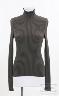 AKRIS Bergdorf Goodman Brown Ribbed Silk Knit Turtleneck Top Size US 6 