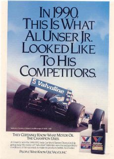 1990 VALVOLINE OIL AD / AL UNSER JR / RACE CAR CHAMPION