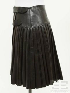 ALAIA Paris Black Leather Pleated Double Buckle Skirt Size Small