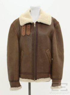 Alan Michaels Tan Leather Cream Shearling Lined Zip Front Jacket Size 