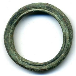 Excellent scarce ribbed ancient Celtic bronze ring money 