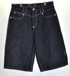 Coogi Mens Dark Blue Jean Shorts Face Design Sz 36x16 5