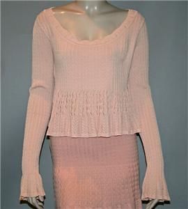 Vintage ALAIA  PARIS Peach w/Knit Ribbing & Scallops Long Sleeve Top 