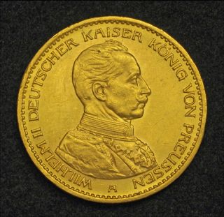 1913, Germany, Wilhelm II. Beautiful Gold 20 Mark Coin. Lustre AU UNC