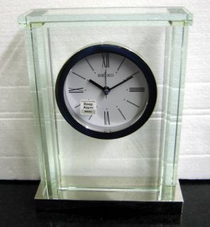 Seiko Silver and Glass Mantel Clock with Alarm