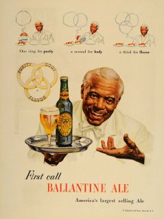 1948 Ad Ballantine Ale Beer Black Americana Waiter Man