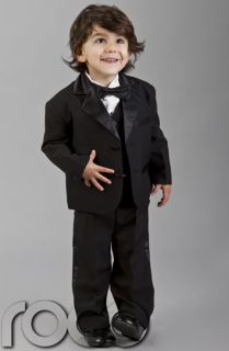 Baby Boys Black Wedding Pageboy Christening Tuxedo Dinner Suit Age 0 