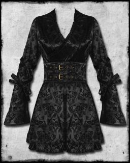 Hell Bunny Black Victorian Gothic Steampunk Flocked Kimono Mini Dress 