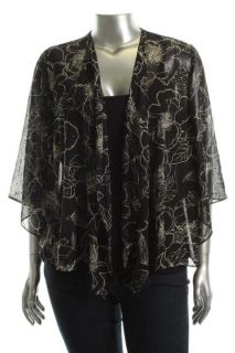 Alex Evenings Black Ivory Sheer Embellished 3 4 Sleeve Dress Top Plus 