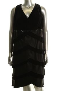 Alex Evenings Black Embellished Velvet Pleated Cocktail Dress Plus 20W 
