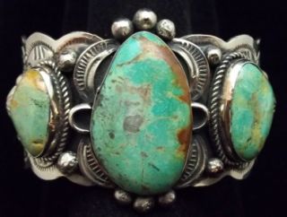 Vntg Albert Cleveland Navajo Old Pawn Stamped Silver Turquoise Cuff 