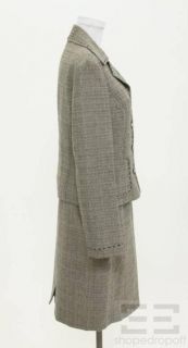 Alberta FERRETTI 2pc Black Taupe Wool Jacket Skirt Suit Size US10 