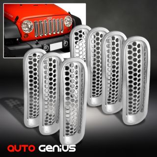 07 12 Jeep Wrangler Chrome Punch Round Style Mesh Front Grille Inserts 