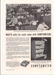 1939 Vintage Comptometer Macys Sells for Cash Print Ad