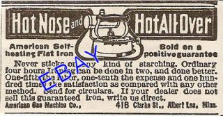 1914 American Self Heating Flat Iron Ad Albert Lea MN