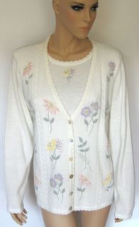 Alfred Dunner Jacket White Cardigan Sweater MEDIUM Top Pullover 10, 12 