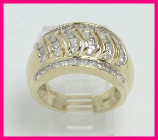 14k Yellow Gold Diamond Wide Band Right Hand Cocktail Ring .96ct