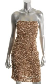 Alice Olivia Gold Mesh Sequined Strapless Cocktail Dress 12 BHFO 